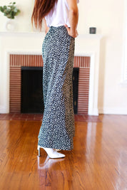 Let's Meet Up Black Animal Print Smocked Waist Palazzo Pants | Daverri Fashions