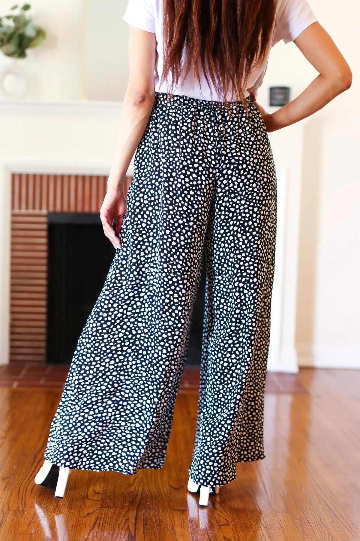 Let's Meet Up Black Animal Print Smocked Waist Palazzo Pants | Daverri Fashions