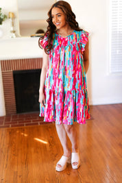 Feeling Bold Multicolor Abstract Print Tiered Ruffle Sleeve Dress | 2024 Summer Blow Out Sale Daverri Fashions
