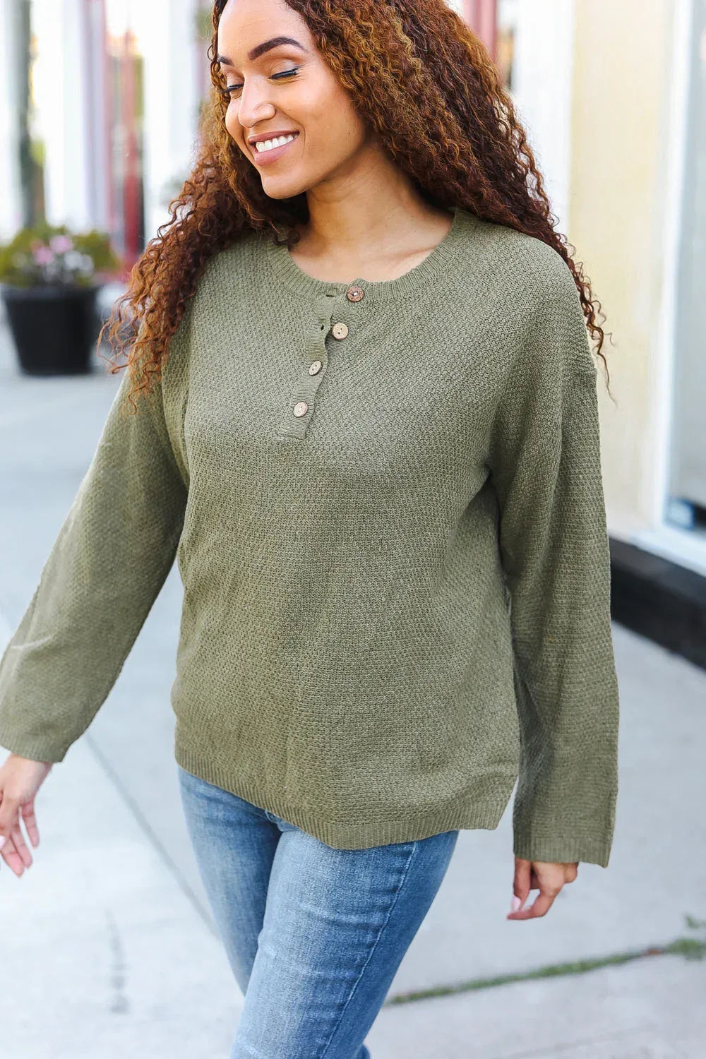 Bibi Moss Green Lightweight Loose Knit Sweater - DAVERRI FASHIONS