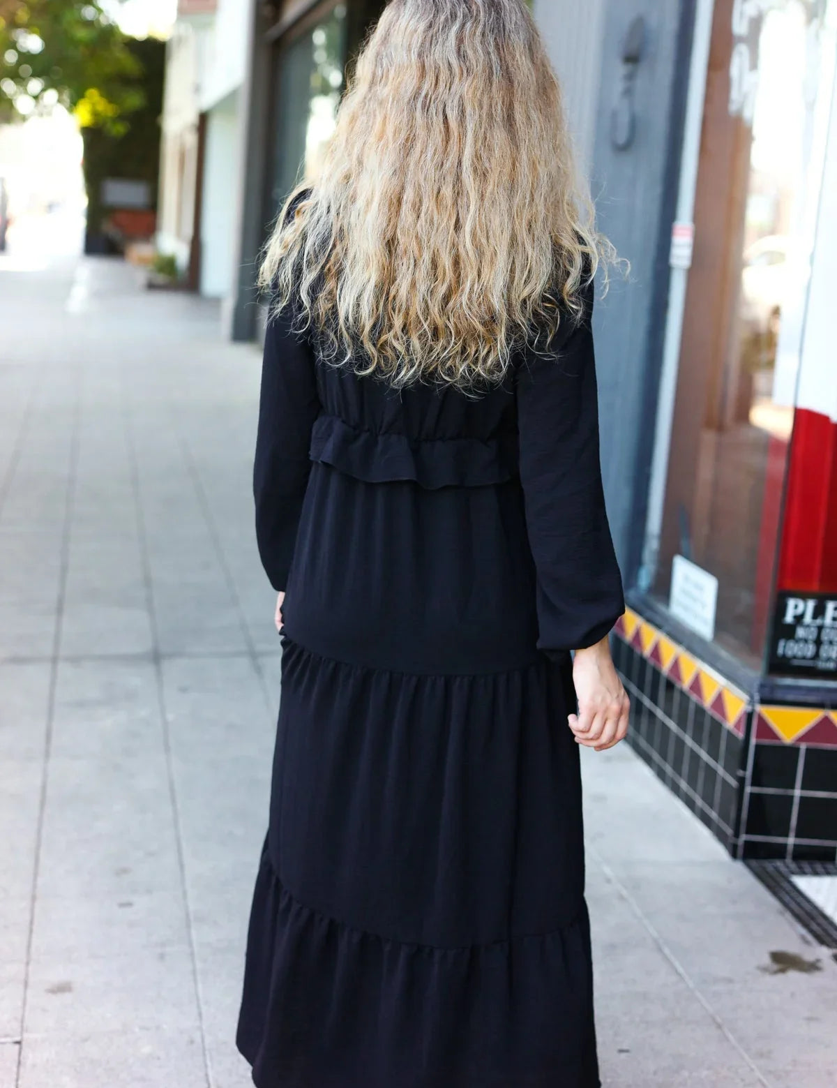 Beautiful You Black Pintuck Detail Frill V Neck Maxi Dress | Daverri Fashions