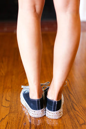 Get Their Attention Black Studded Canvas Sneakers | 2024 Blow-Out Sale Daverri Fashions