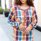Bibi Loose Fit Plaid French Terry Henley Pocket Top - DAVERRI FASHIONS