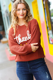 All I Want Thanksgiving Pop Up Embroidery Chunky Sweater | Daverri Fashions