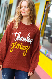 All I Want Thanksgiving Pop Up Embroidery Chunky Sweater | Daverri Fashions
