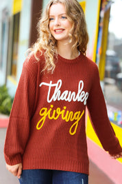 All I Want Thanksgiving Pop Up Embroidery Chunky Sweater | Daverri Fashions