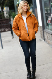 Eyes On You Butterscotch Quilted Puffer Jacket | Daverri Fashions