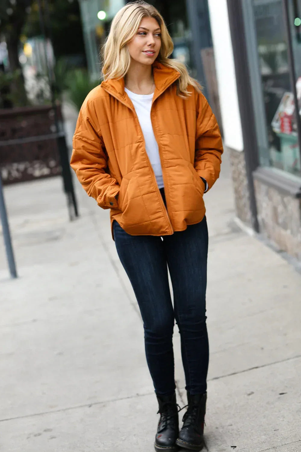 Eyes On You Butterscotch Quilted Puffer Jacket - DAVERRI FASHIONS