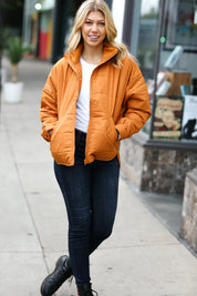 Eyes On You Butterscotch Quilted Puffer Jacket | Daverri Fashions