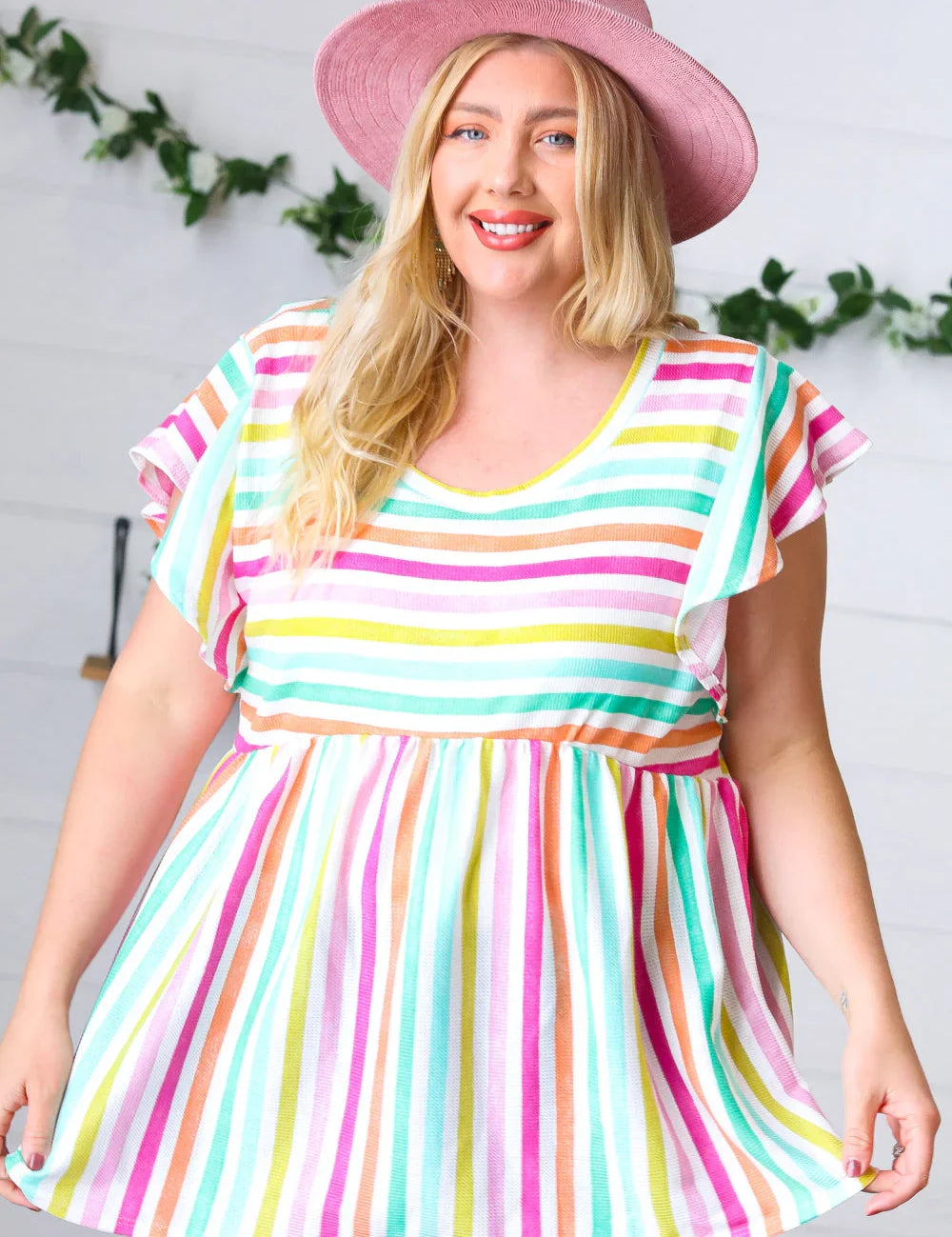 Lavender Rainbow Stripe Babydoll To | Daverri Fashions