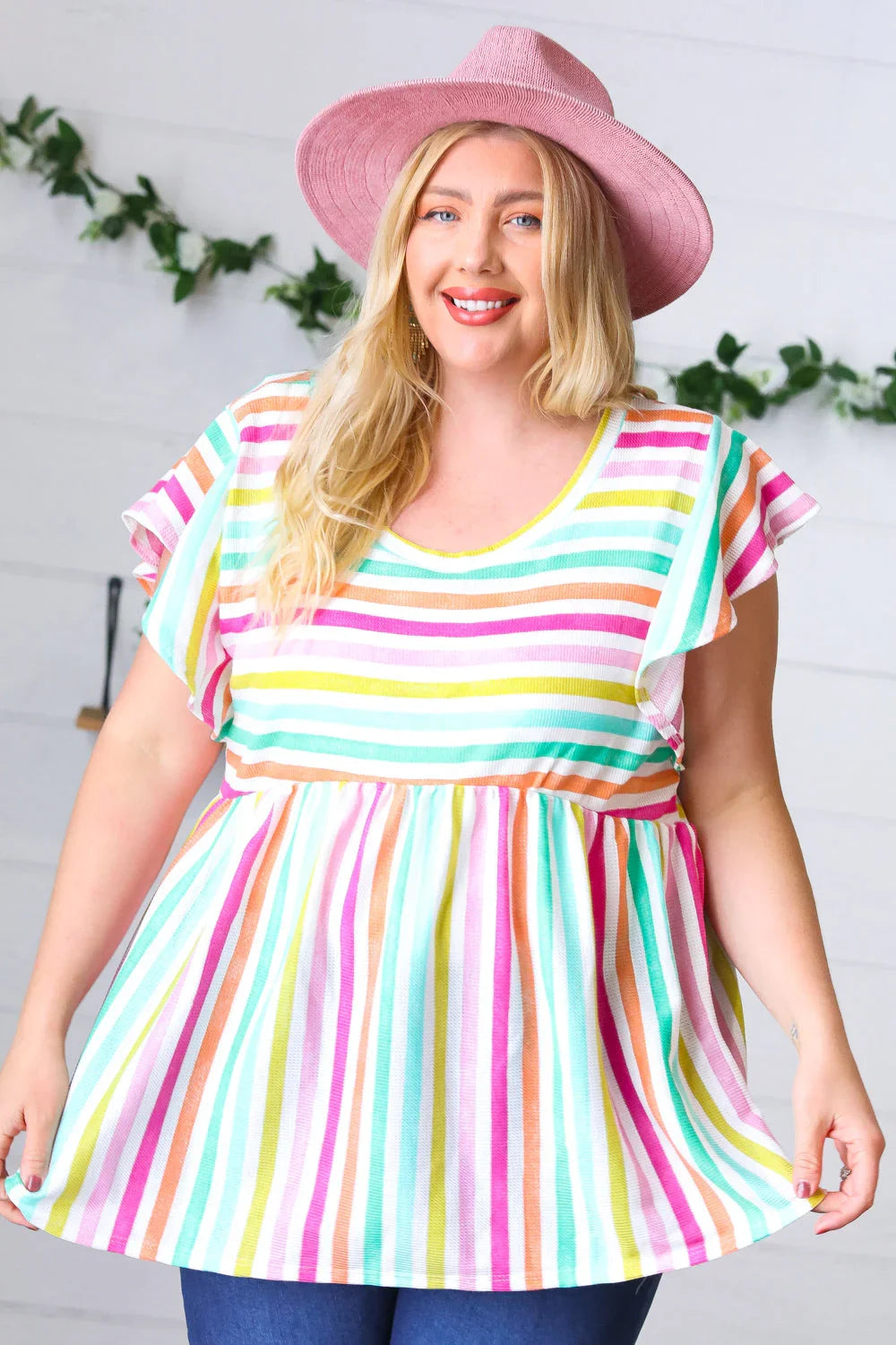 Lavender Rainbow Stripe Babydoll To | Daverri Fashions