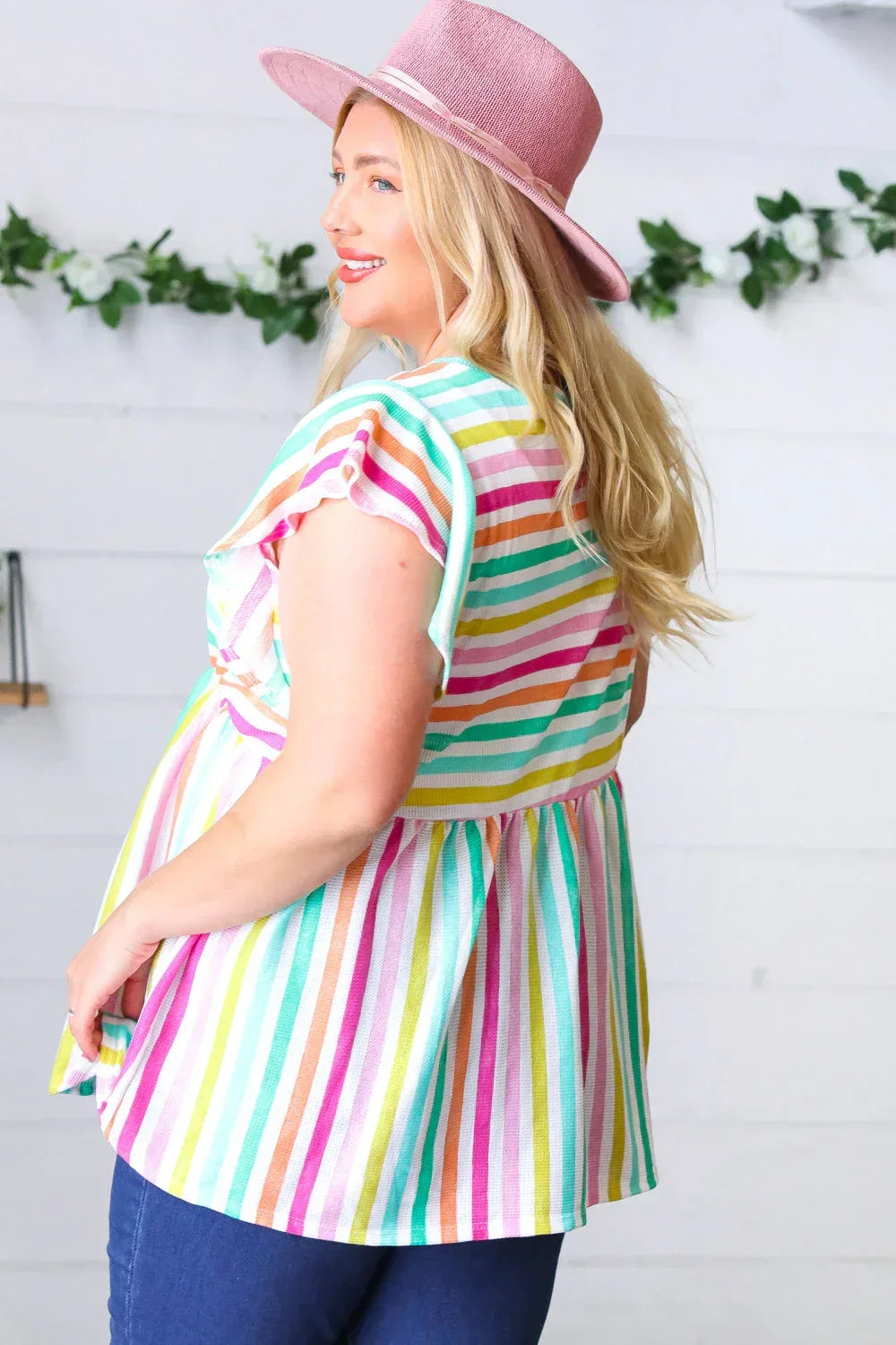 Lavender Rainbow Stripe Babydoll To - DAVERRI FASHIONS