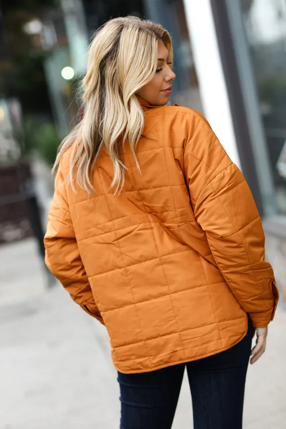 Eyes On You Butterscotch Quilted Puffer Jacket - DAVERRI FASHIONS