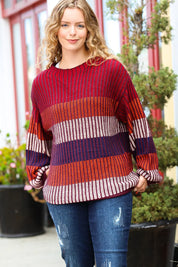 Take All Of Me Burgundy & Navy Stripe Oversized Sweater | Daverri Fashions