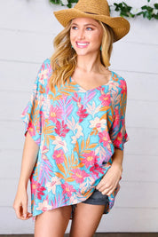 Multicolor Tropical Floral Print Woven Top - DAVERRI FASHIONS