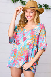 Multicolor Tropical Floral Print Woven Top - DAVERRI FASHIONS