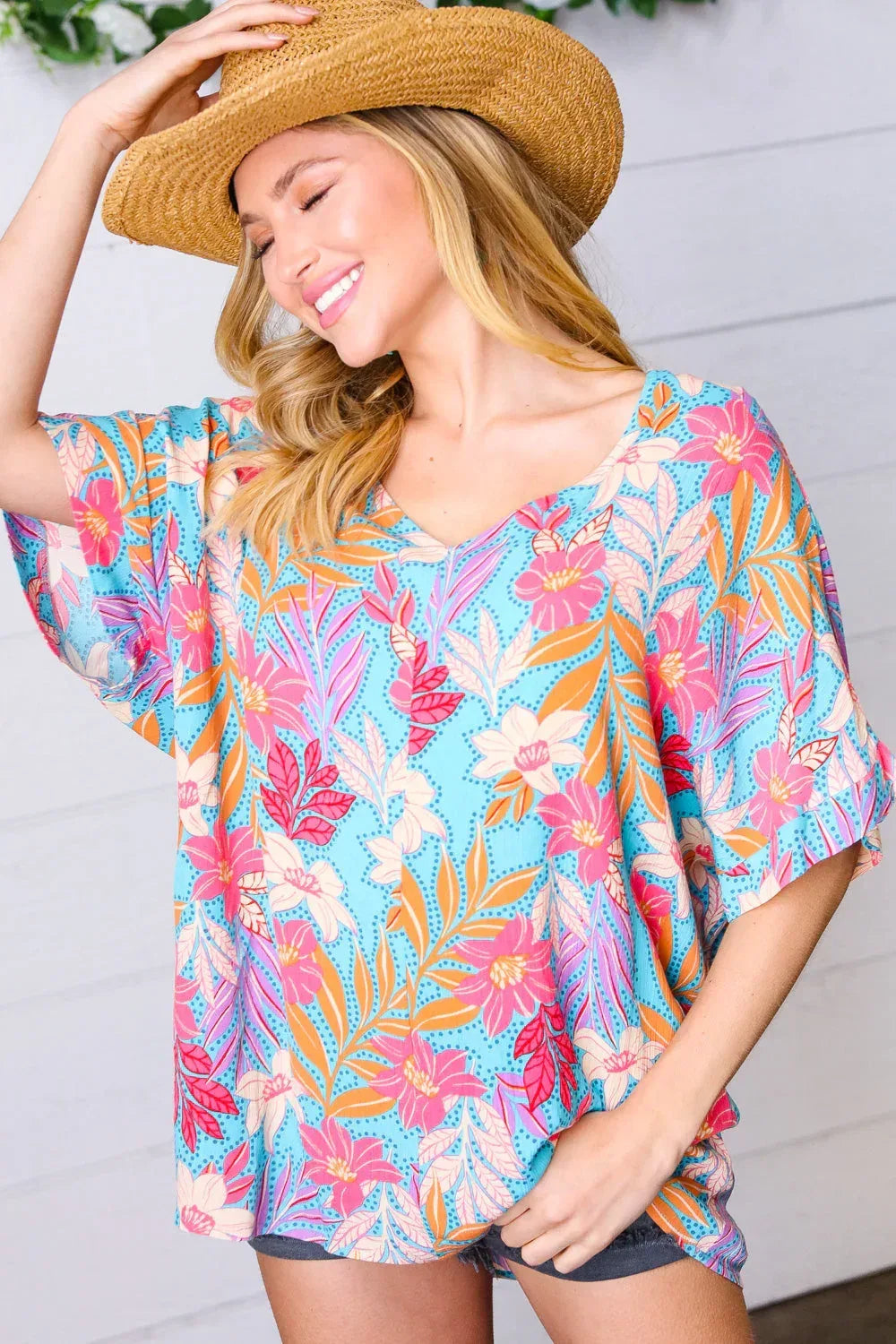Multicolor Tropical Floral Print Woven Top - DAVERRI FASHIONS
