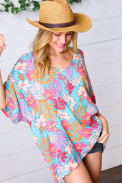 Multicolor Tropical Floral Print Woven Top - DAVERRI FASHIONS