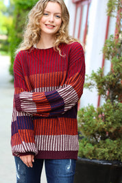 Take All Of Me Burgundy & Navy Stripe Oversized Sweater | Daverri Fashions