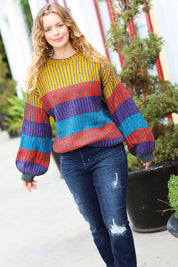 Take All of Me Mustard & Cerulean Stripe Oversized Sweater | Daverri Fashions