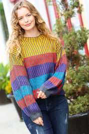 Take All of Me Mustard & Cerulean Stripe Oversized Sweater | Daverri Fashions
