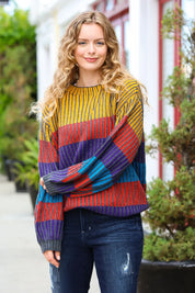 Take All of Me Mustard & Cerulean Stripe Oversized Sweater | Daverri Fashions