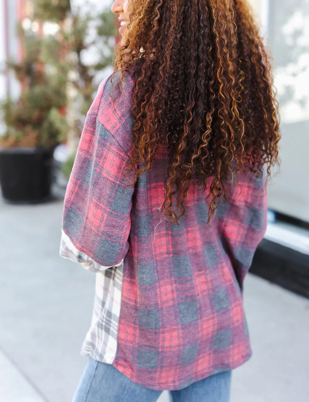 Pretty in Plaid Brushed Hacci Color Block Hoodie | Daverri Fashions