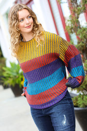 Take All of Me Mustard & Cerulean Stripe Oversized Sweater | Daverri Fashions
