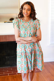 Mint Geo Boho Print Yoke Poplin Woven Dress | Daverri Fashions