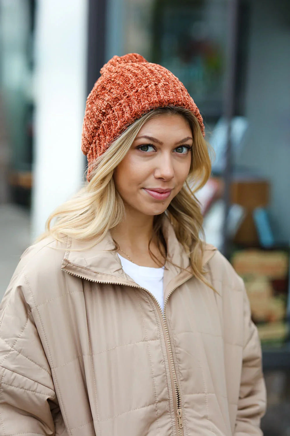 Rust Knit Velvet Chenille Fold Over Beanie | 2024 Blow-Out Sale Daverri Fashions