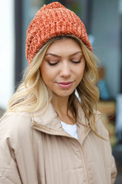 Rust Knit Velvet Chenille Fold Over Beanie | 2024 Blow-Out Sale Daverri Fashions