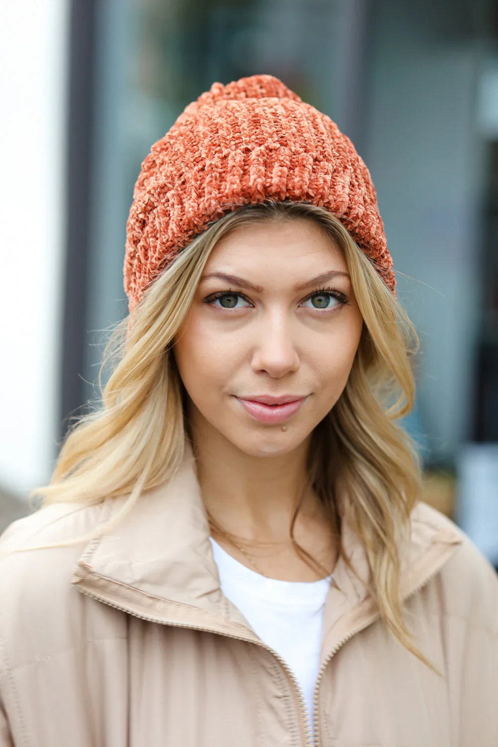 Rust Knit Velvet Chenille Fold Over Beanie | 2024 Blow-Out Sale Daverri Fashions