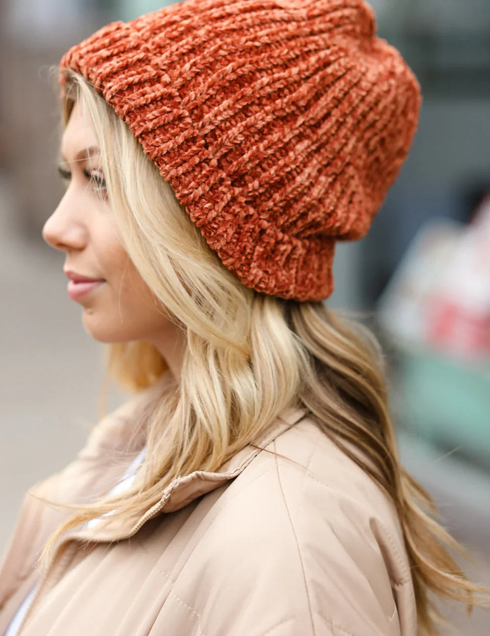Rust Knit Velvet Chenille Fold Over Beanie | 2024 Blow-Out Sale Daverri Fashions