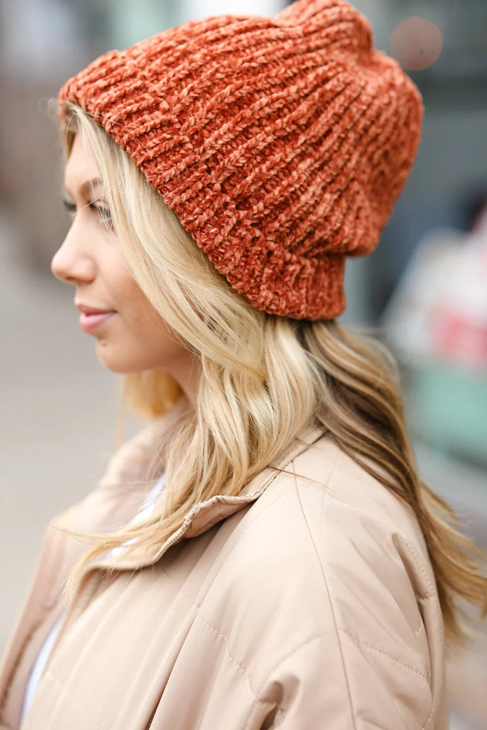 Rust Knit Velvet Chenille Fold Over Beanie | 2024 Blow-Out Sale Daverri Fashions