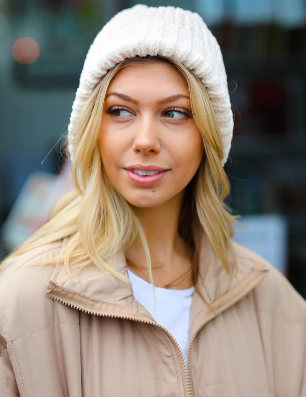 Cream Knit Velvet Chenille Fold Over Beanie | 2024 Blow-Out Sale Daverri Fashions