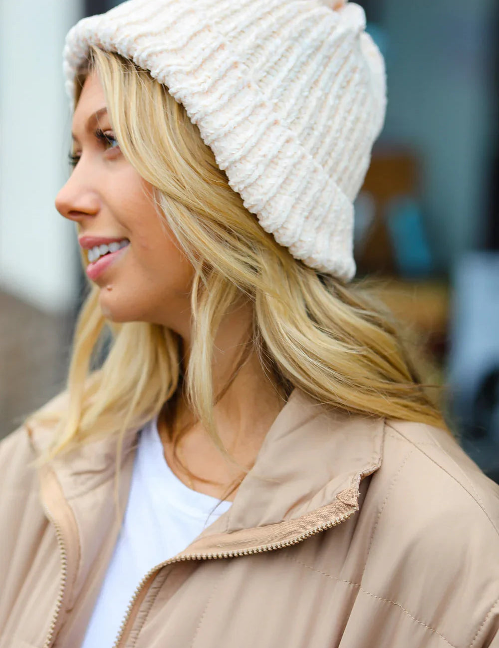 Cream Knit Velvet Chenille Fold Over Beanie | 2024 Blow-Out Sale Daverri Fashions