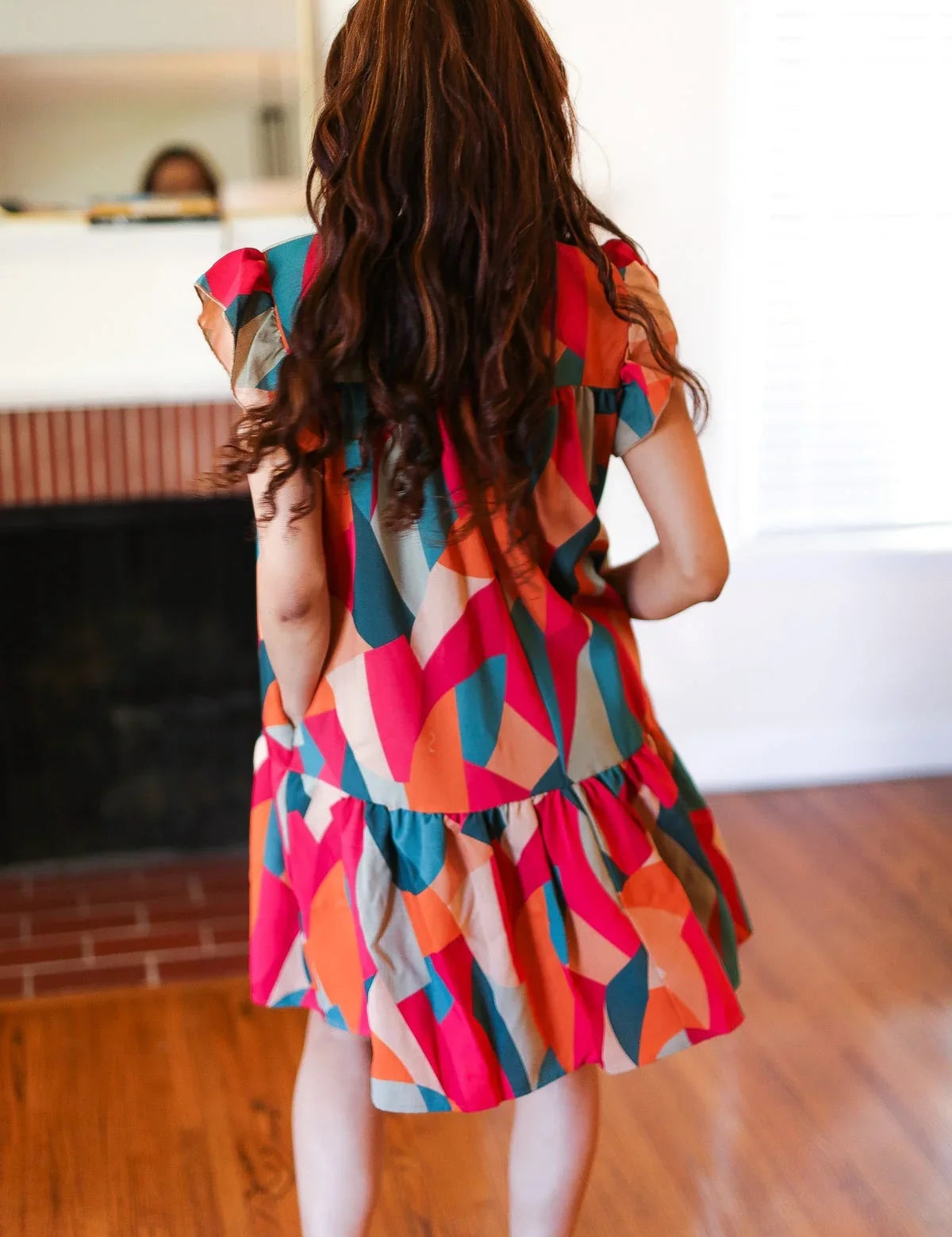 Stand Out Magenta & Teal Geometric Yoke Woven Dress | Daverri Fashions
