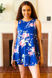 Sunny Days Navy Blue Floral Print Sleeveless Top | Daverri Fashions
