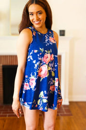 Sunny Days Navy Blue Floral Print Sleeveless Top | Daverri Fashions