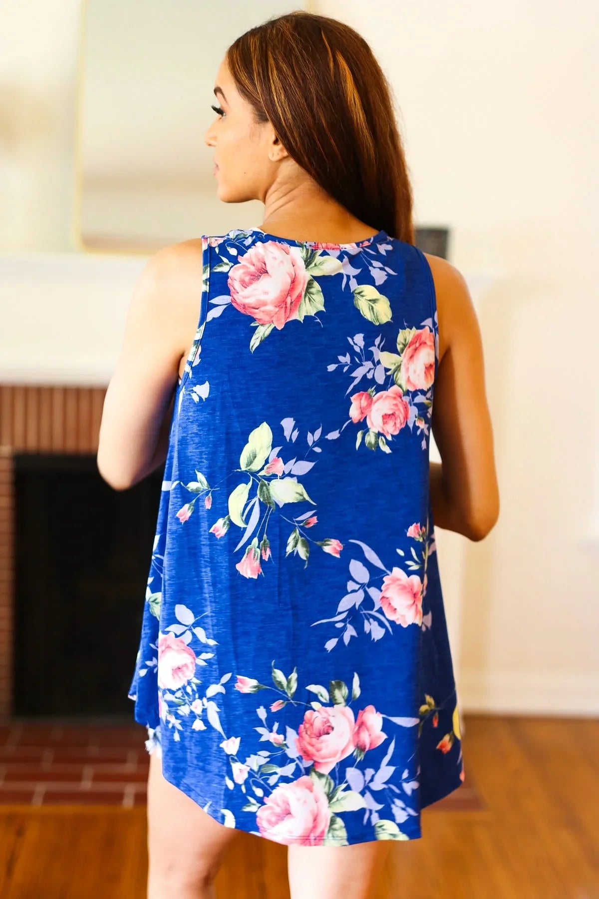 Sunny Days Navy Blue Floral Print Sleeveless Top | Daverri Fashions