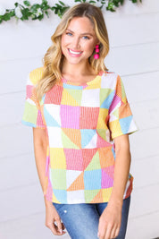 Multicolor Geometric Textured Knit Top | Daverri Fashions