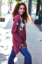 Stand Out Burgundy Tribal Print Half Zip Longline Hoodie | Daverri Fashions