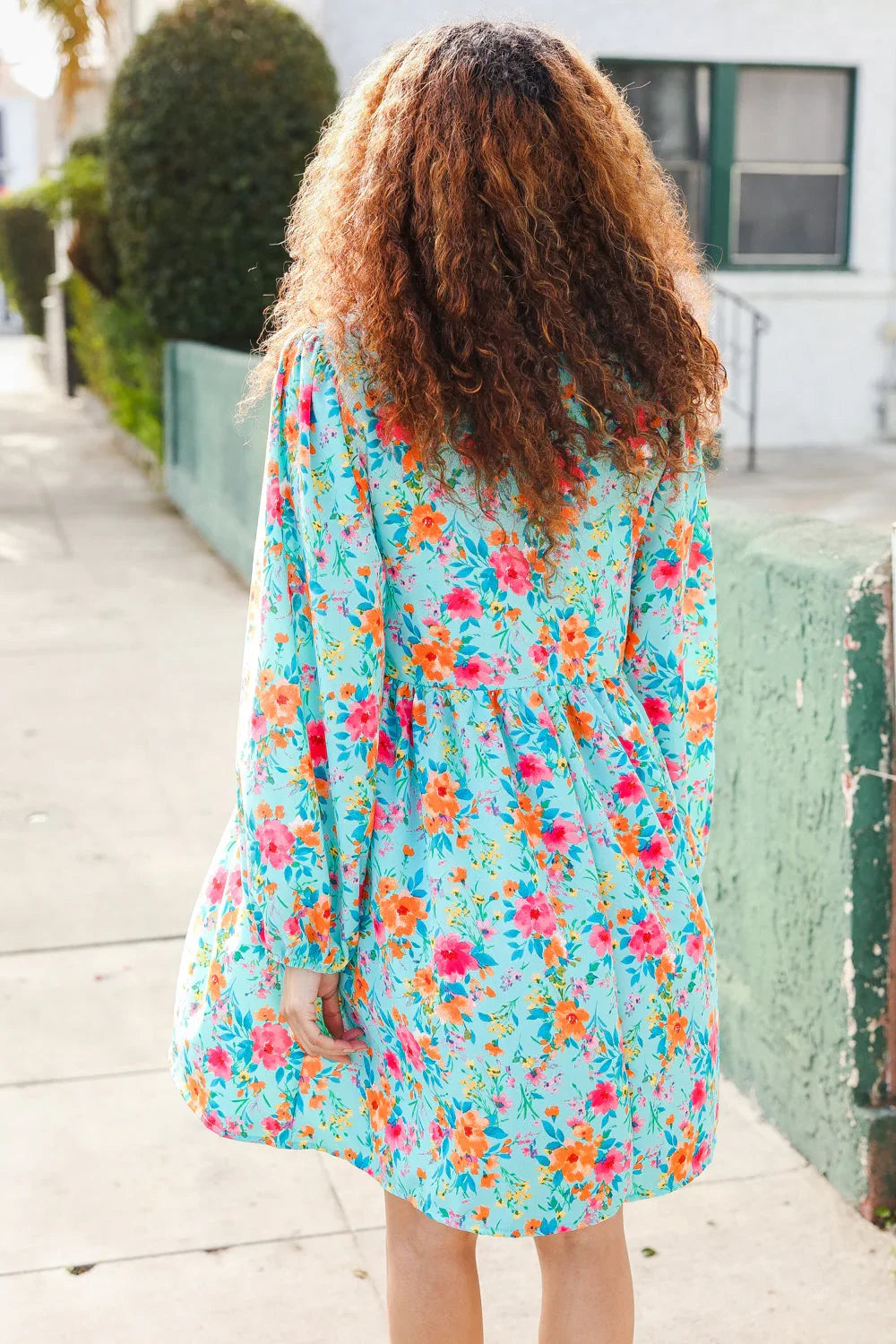 Feeling Femme Aqua Floral Ribbon Bow Tie Babydoll Dress | Daverri Fashions