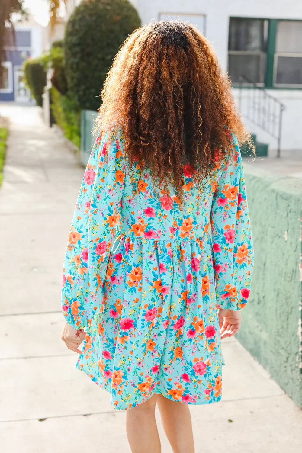 Feeling Femme Aqua Floral Ribbon Bow Tie Babydoll Dress | Daverri Fashions