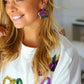 Mardi Gras Sequin & Beaded Crown Dangle Earrings - DAVERRI FASHIONS