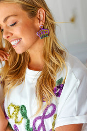 Mardi Gras Sequin & Beaded Crown Dangle Earrings | Daverri Fashions