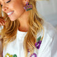 Mardi Gras Sequin & Beaded Crown Dangle Earrings - DAVERRI FASHIONS