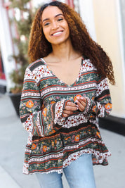 Beautiful You Green Floral Stripe Woven Blouse | Daverri Fashions