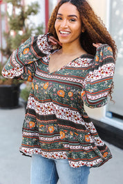 Beautiful You Green Floral Stripe Woven Blouse | Daverri Fashions