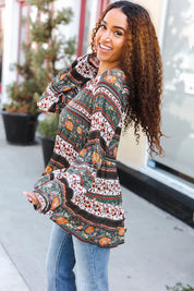 Beautiful You Green Floral Stripe Woven Blouse | Daverri Fashions